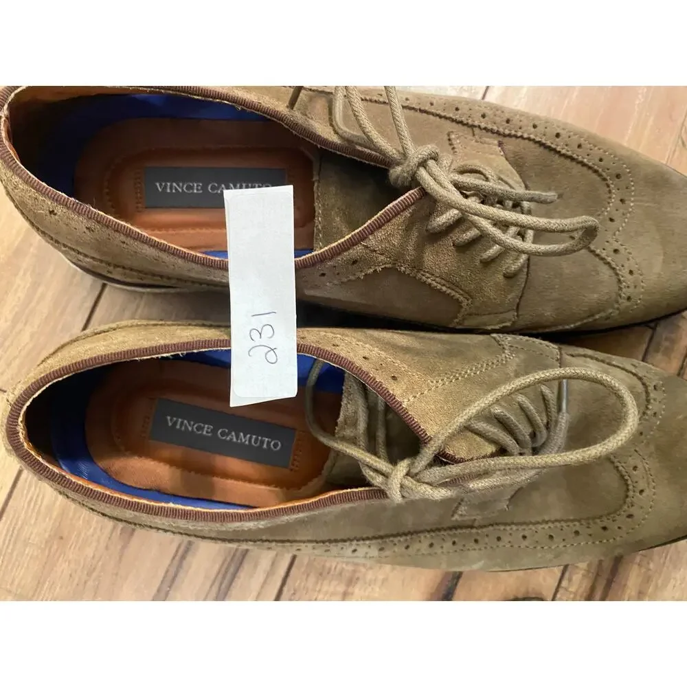 Mens Vince Camuto Brown Suede Wingtip Oxford Dress Shoes VY-EDWYN Size 12 Laces